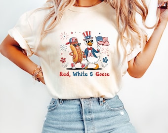 Comfort Colors, 4th of July Shirt, USA Shirt, Red White and Goose, American Flag Shirt, Patriotic Goose Shirt, USA Hot dog and Goose Shirt