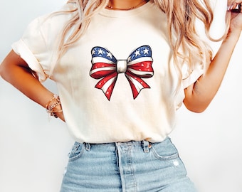 Comfort Colors© Coquette American Flag Shirt, America Shirt, Fourth of July Shirt, 4th of July Shirt, Patriotic Women Shirt, Girly USA Tee