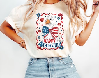 Comfort Colors, 4th of July Shirt, USA Shirt, happy 4th of July, American Flag Shirt, Patriotic Goose Shirt, 4th of July funny Goose Shirt