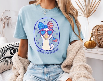 Comfort Colors, 4th of July Shirt, USA Shirt, USA girly bow goose, American Flag Shirt, Patriotic Goose Shirt, 4th of July funny Goose Shirt
