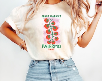Comfort Colors®-tomatenshirt, fruitshirt, botanisch shirt, Cottagecore-kleding Veganistisch shirt, tuinshirt, groenteshirt, Italiaans shirt, Italiaans shirt