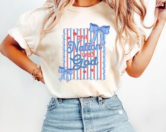 Camisa cristiana patriótica Comfort Colors©, Una nación bajo Dios, Camisa del 4 de julio, Camisa del 4 de julio, Camisa patriótica para mujer, Camisa de EE. UU.