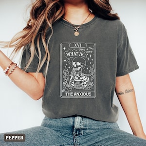 Comfort Colors® Tarot Card Shirt, Anxious Tarot Card Tee, Tarot Death T-Shirt, Witchy Shirt, Skeleton Tarot T-shirt, Halloween Tarot Shirt