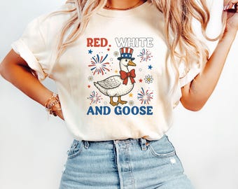 Comfort Colors, 4th of July Shirt, USA Shirt, Red White and Goose, American Flag Shirt, Patriotic Goose Shirt, 4th of July funny Goose Shirt