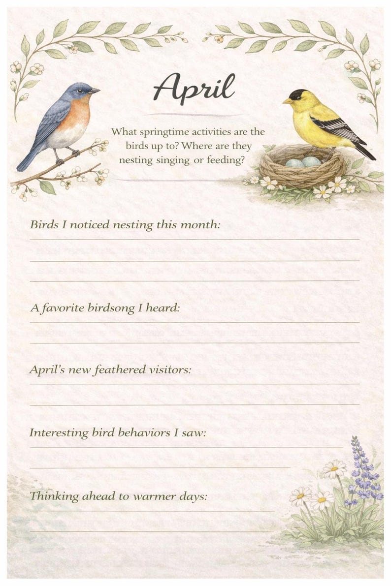 Watercolor Birding Journal | Monthly Reflections, Log Pages (PDF ...