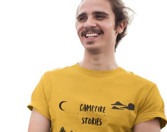 Camiseta Campfire Stories: acogedora camiseta de camping para amantes de las actividades al aire libre. Camiseta con gráfico de fogata rústica.