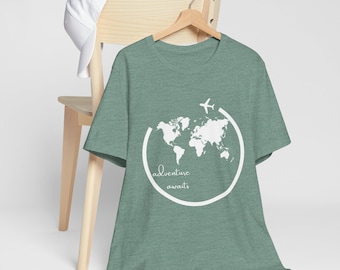 T-shirt avontuur wacht, vintage kaart T-shirt, reiscadeau