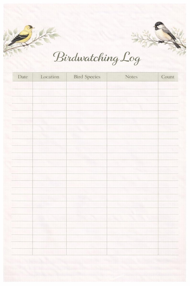 Watercolor Birding Journal | Monthly Reflections, Log Pages (PDF ...