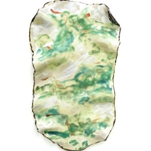 Reserved For Aylin!!!!!  Abstract Ceramic Wall Hanging: Green & Cream Stoneware Clay Art
