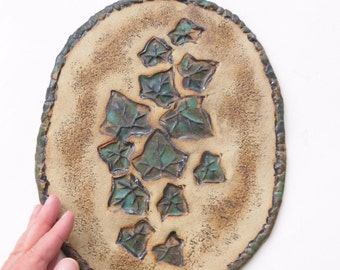 Ivy Ceramic Wall Hanging Clay Leaf Art Organic Rustic Home Decor Earthy Green Wall Art