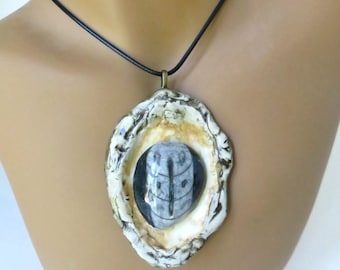 Ceramic Fossil Pendant Orthoceras Clay Necklace Earthy Jewelry Rustic Pendant