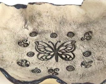 Ceramic Butterfly Trinket Tray Clay Art Tray Decorative Dish Earthy Home Decor
