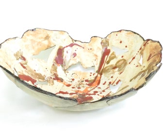 Earthy Abstract Ceramic Centerpiece Decorative Clay Dish Fine Ceramic Art Statement Piece Contemporary Art Bowl      wl