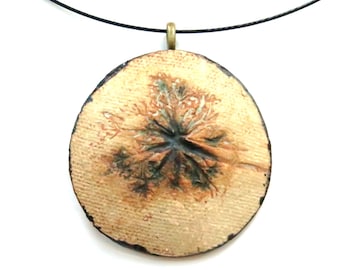 Botannical Imprint Ceramic Pendant Wildflower Clay Necklace Earthy Rustic Queen Anne's Lace Choker EarthTone Jewelry