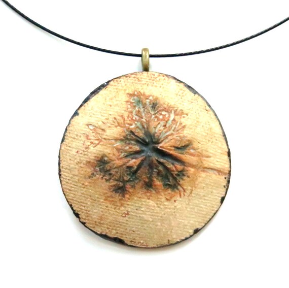 Botanical Imprint Ceramic Pendant: Wildflower Queen Anne's Lace Necklace