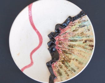 Plato de cerámica abstracta, vasija de cerámica contemporánea, bandeja decorativa