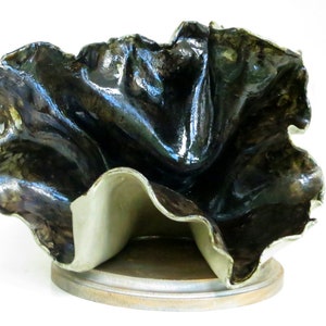 Black Ceramic Abstract Sculpture: Handmade Stoneware Clay Art