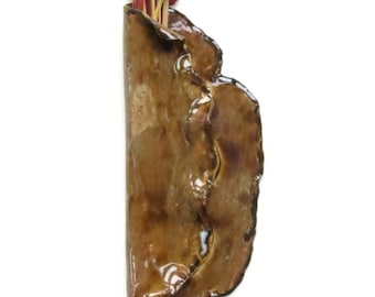 Brown Ceramic Wall Pocket Rustic Contemporary Clay Haniging Earthy Wall Art