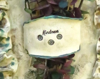 Rustic Ceramic Wall Pocket Earthy Clay  Wall Hanging "Kindness" Home Decor