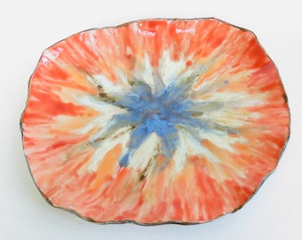 Bold Ceramic Art Tray Orange And Blue Clay Statement Piece Fine Ceramic Art Centerpiece Dish NOT FOOD SAFE