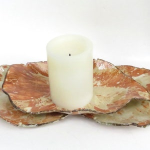 Earthy Ceramic Candle Holder  Rustic Contemporary Clay Home Decor Rust And Cream Color Candle Tray Centerpiece
