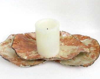 Earthy Ceramic Candle Holder  Rustic Contemporary Clay Home Decor Rust And Cream Color Candle Tray Centerpiece