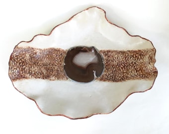 Agate Slice Ceramic Centerpiece Earth Tones Clay Art Tray Decorative Bowl