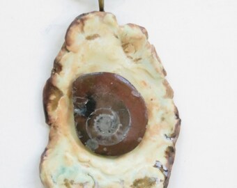 Ceramic Fossil Pendant Ammonite Clay Necklace Earthy Rustic Jewelry Statement Piece