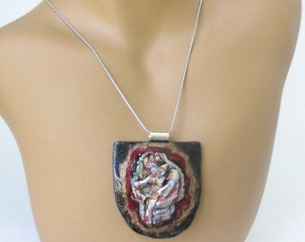 Bold Abstract Ceramic Pendant Contemporary Clay Necklace Modern Statement Piece Wearable Art Jewelry