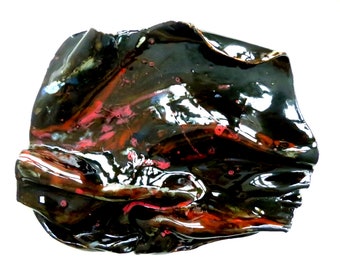 Black Ceramic Wall Hanging: Abstract Stoneware Clay Art