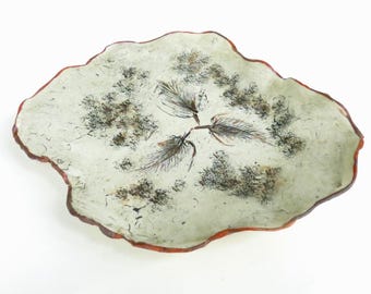 Botanical Ceramic Art Tray Clay Thistle Decorative Dish Wildflower Centerpiece Not For Food Use