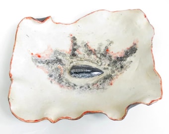 Fossil Art Tray Ceramic Orthoceras  Certerpiece Clay Decorative Dish