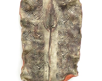 Ceramic Wall Hanging Botanical  Clay Wall Art Thistle Imprint Rustic Contemporary Home Decor