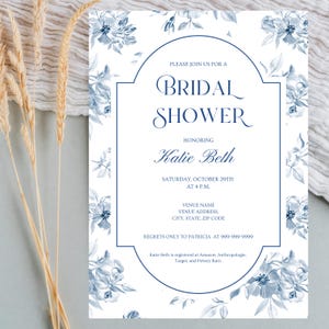 Classy Bridal Shower Invitation | Elegant Blue Bridal Shower Invitation Template | Instant Download | Printable Shower Invite