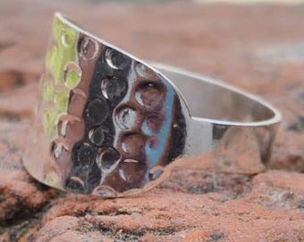 Hammered Sterling Silver Statement Ring, Wide Band, Handmade Jewelry