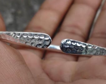 Hammered Sterling Silver Cuff Bracelet | Adjustable Unisex Bangle