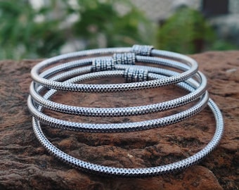 Silver Tone Bangle Set: Indian Ethnic Cuff Bracelet, Set of 5 - Etsy