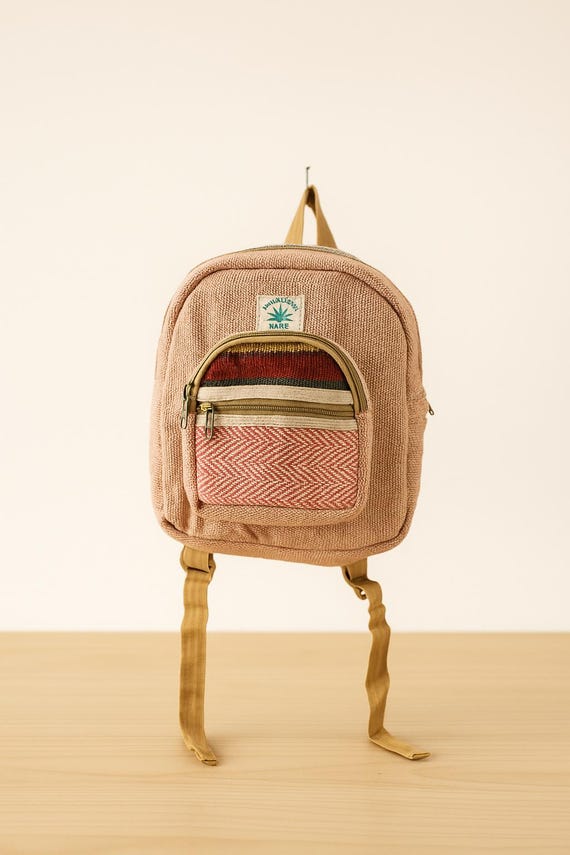Handmade Mini Hemp Backpack: Multicolor Boho Rucksack