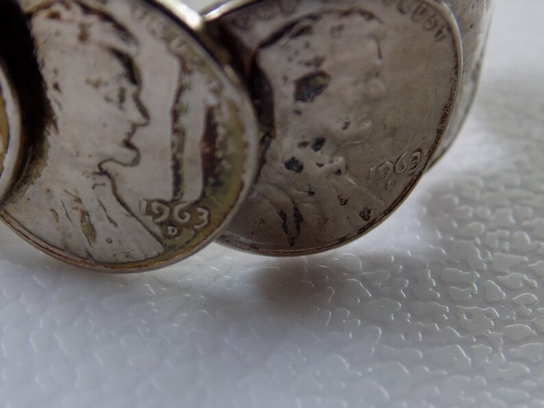 coin bracelet,1963 silver coated US pennies soldered together to create an open cuff bracelet,4 /& 12 inch cuff Vintage bracelet