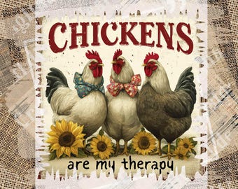 Chickens Are My Therapy PNG, Farmhouse Chicken Trio With Sunflowers and Bows, Cute Country Farm Graphic for Shirts, Digital Download
