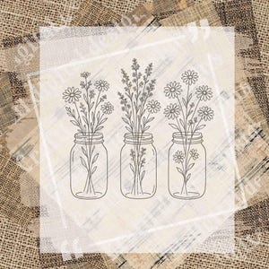 Silhouette Mason Jar Flowers Delicate PNG, Floral, Wildflowers PNG, Mason Jar Floral, Spring, Summer, Sublimation, Digital Download, PNG
