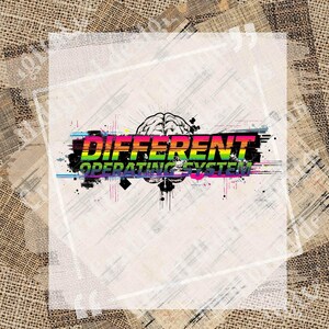 May include: A digital graphic with the words "DIFFERENT OPERATING SYSTEM" in rainbow colors, with a brain graphic above the text. The design is set against a textured background with newspaper clippings.