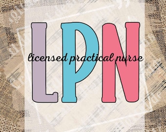 Infirmière auxiliaire autorisée PNG, conception de lettres d'infirmière pastel, graphisme esthétique médical mignon pour vêtements de santé, téléchargement numérique