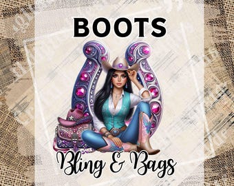 Stiefel Bling & Taschen DTF, Cowgirl, Stiefel und Bling, Rodeo, Stiefel Bling, Cowgirl Thing, Western, Sublimationsdesign, PNG Digital Download