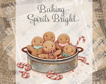 Baking Spirits Bright PNG, Cute Gingerbread Cookies Christmas Design, Holiday Baking Shirt Sublimation, Festive Kitchen Art Download