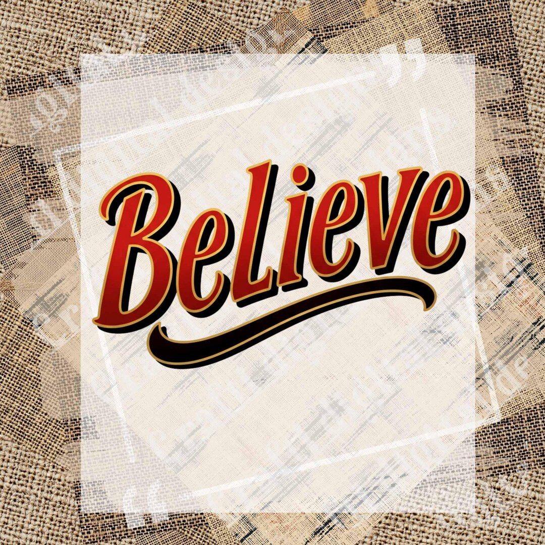 Believe PNG, Classic Retro Christmas Typography in Red and Gold Holiday ...