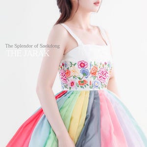 Hanbok Dress Rainbow Gown for Stage, Festival & Wedding | Korean K-Dress Inspired by Modern Hanbok