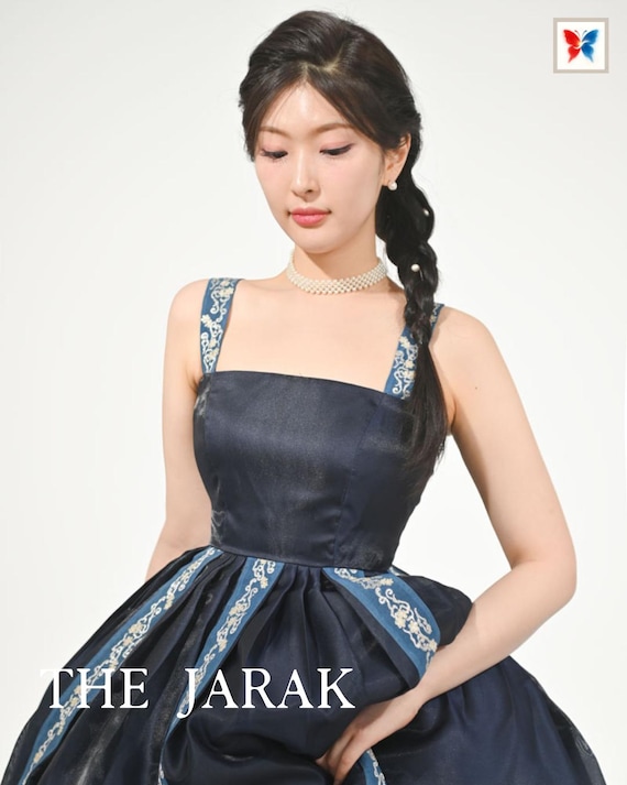 Elegant Navy Blue Hanbok Dress