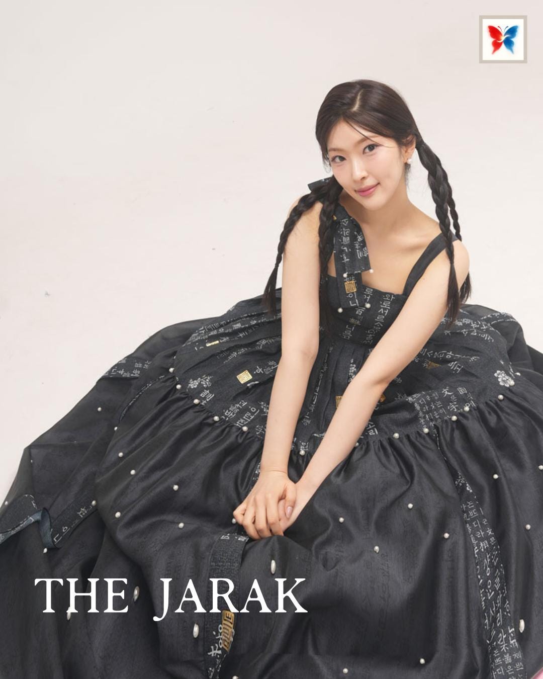 Black Hanbok Dress with Hangul Print | Korean Traditional-Inspired Gown | Kpop Stage or Wedding Outfit