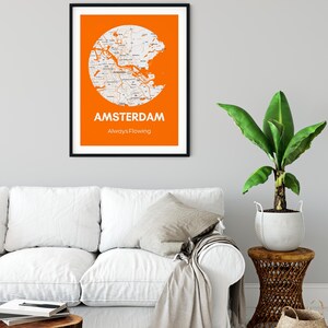 Impression de carte de la ville d'Amsterdam - Art mural minimaliste en affiche numérique - Décoration de plan de rue des Pays-Bas - Oeuvre d'art urbaine imprimable pour cadeau de voyage